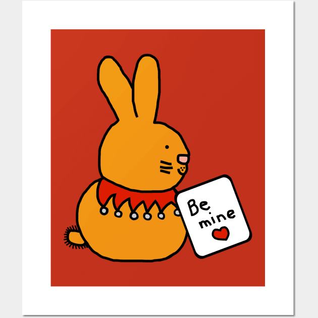 Cute Bunny Rabbit says Be Mine on Valentines Day Wall Art by ellenhenryart